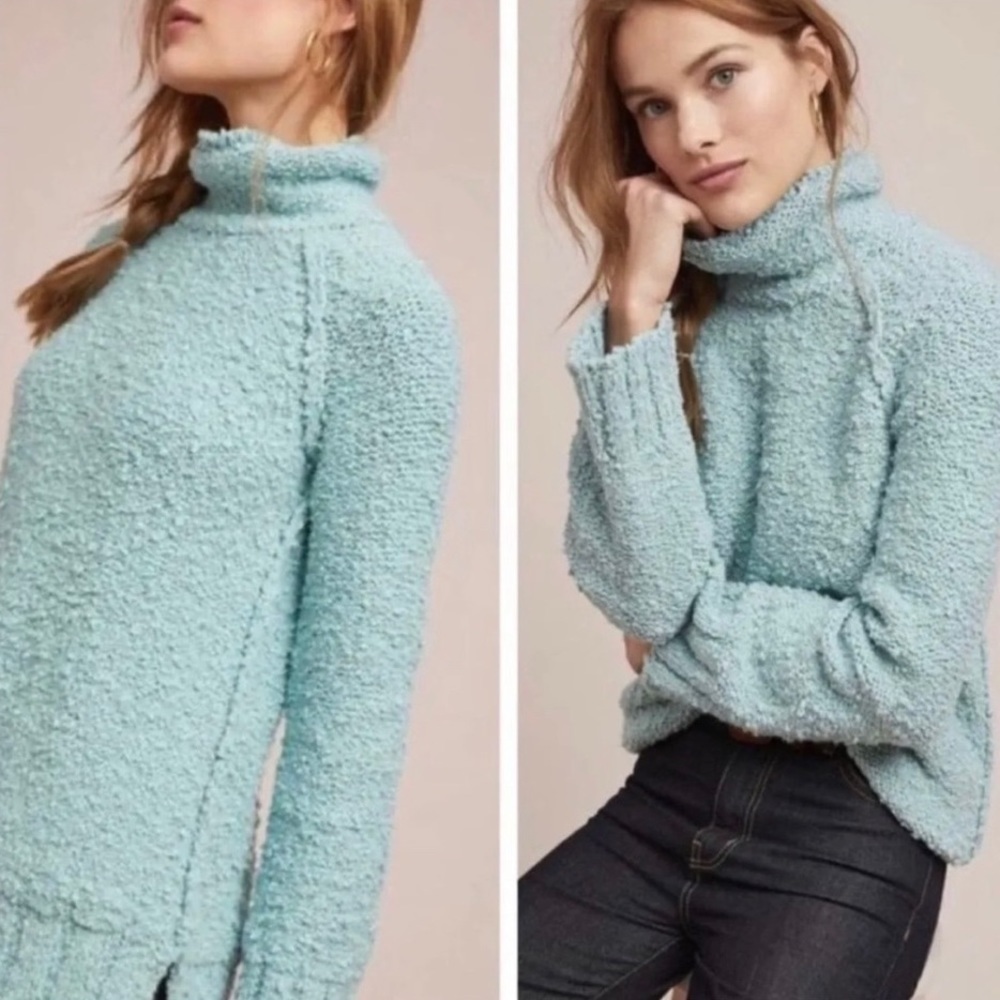 Moth Anthropologie Popcorn Mock Neck Boucle Sweater Small Womens Blue